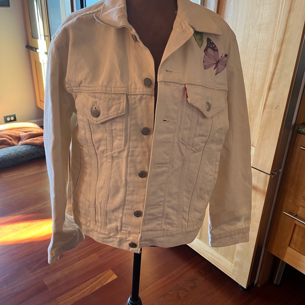 Levi's Cream Denim Jacket with Butterfly Accent